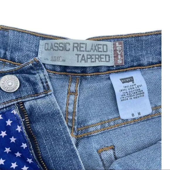 Levi’s Jean Shorts Cut Offs Distressed American Flag Button Fly Relaxed Womens 8