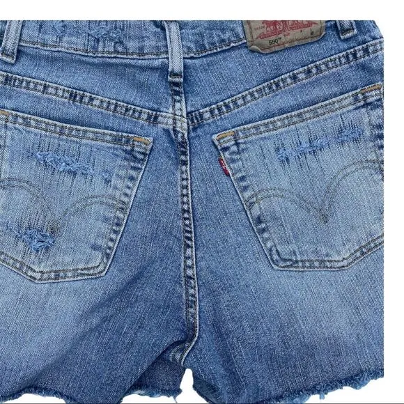 Levi’s Jean Shorts Cut Offs Distressed American Flag Button Fly Relaxed Womens 8