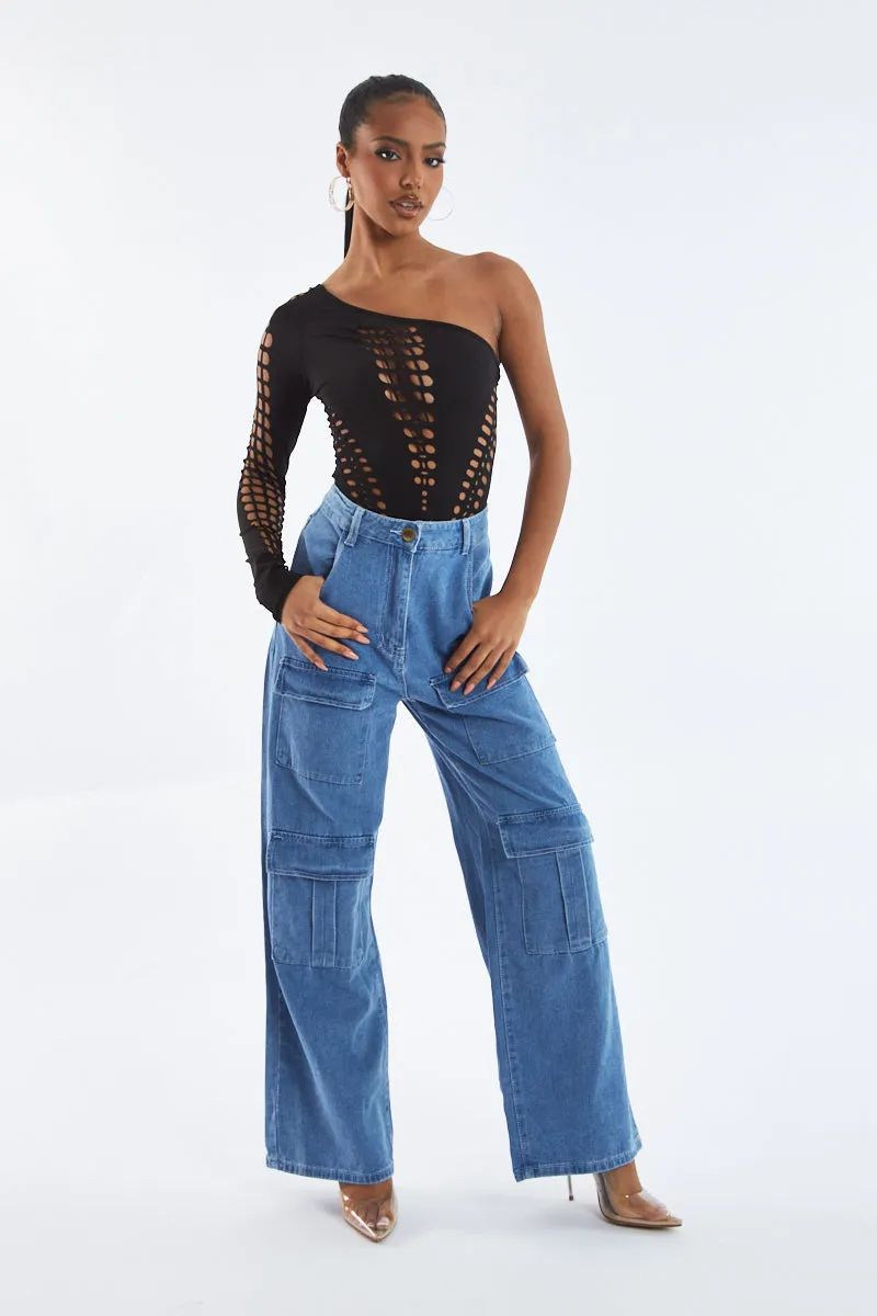 Light Blue Cargo Pocket Straight Leg Jeans - Mylah
