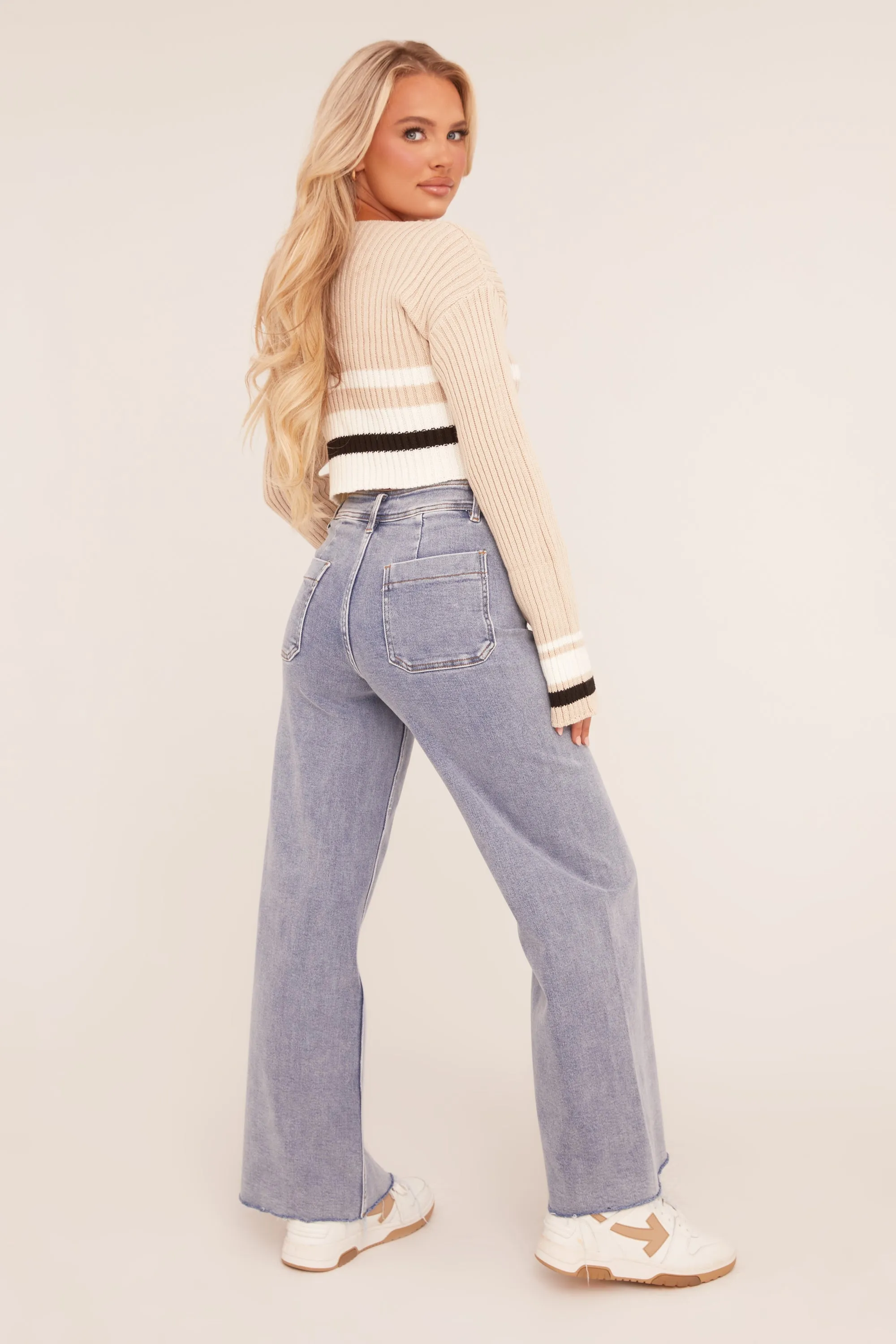 Light Blue Stretch Pocket Detail Straight Leg Jeans - Aubrey