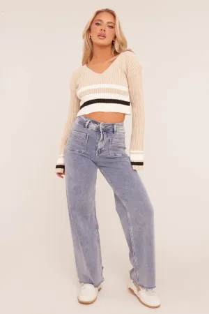 Light Blue Stretch Pocket Detail Straight Leg Jeans - Aubrey
