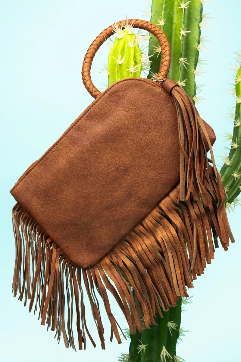 Light Brown Fairleigh Fringe Bangle Clutch