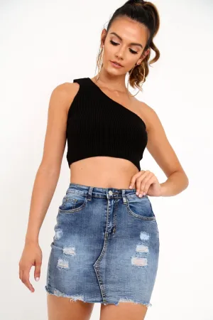 Light Wash Blue Distressed Denim Skirt - Blakelyn