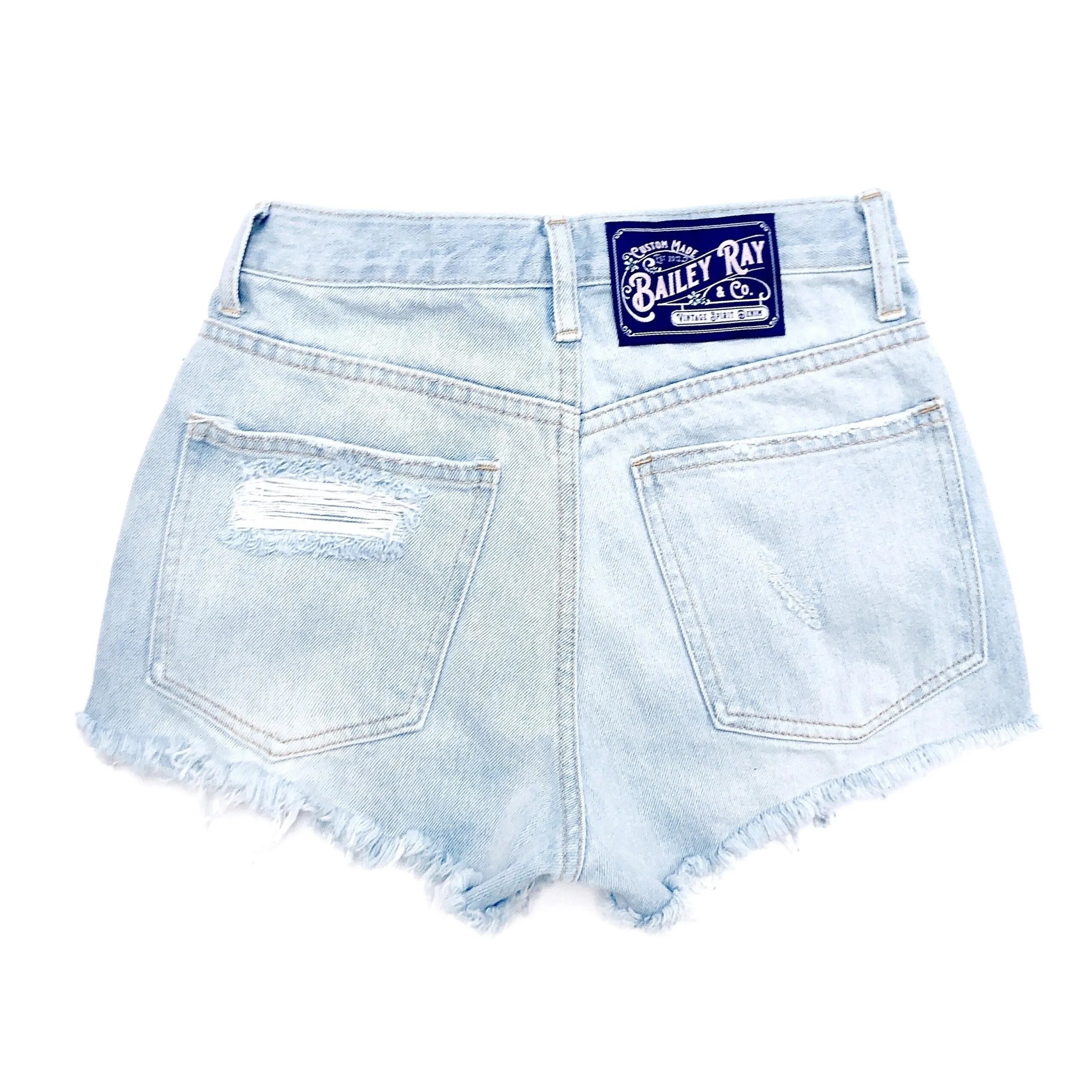 Light Wash, Distressed  High Waisted Denim Shorts  - The Remi