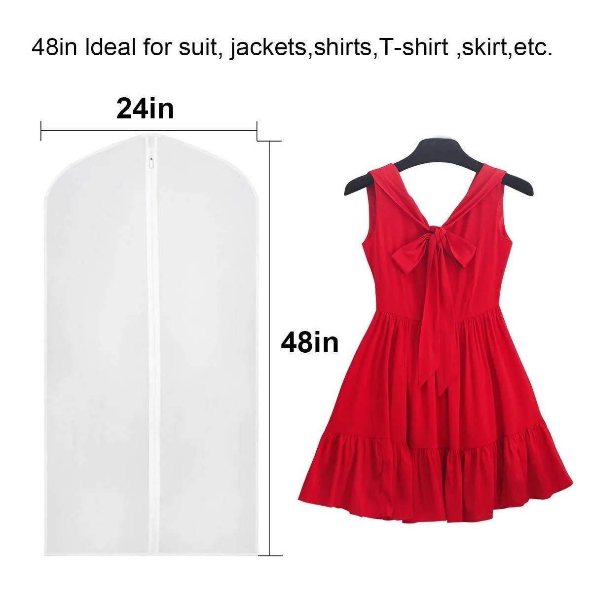 Linseray 8 Pack Hanging Garment Bag, 24'' x 48'' Suit Bags Breathable Moth Proof Garment Cover with Full Zipper for Long Dress Dance Costumes Suits Gowns Coats