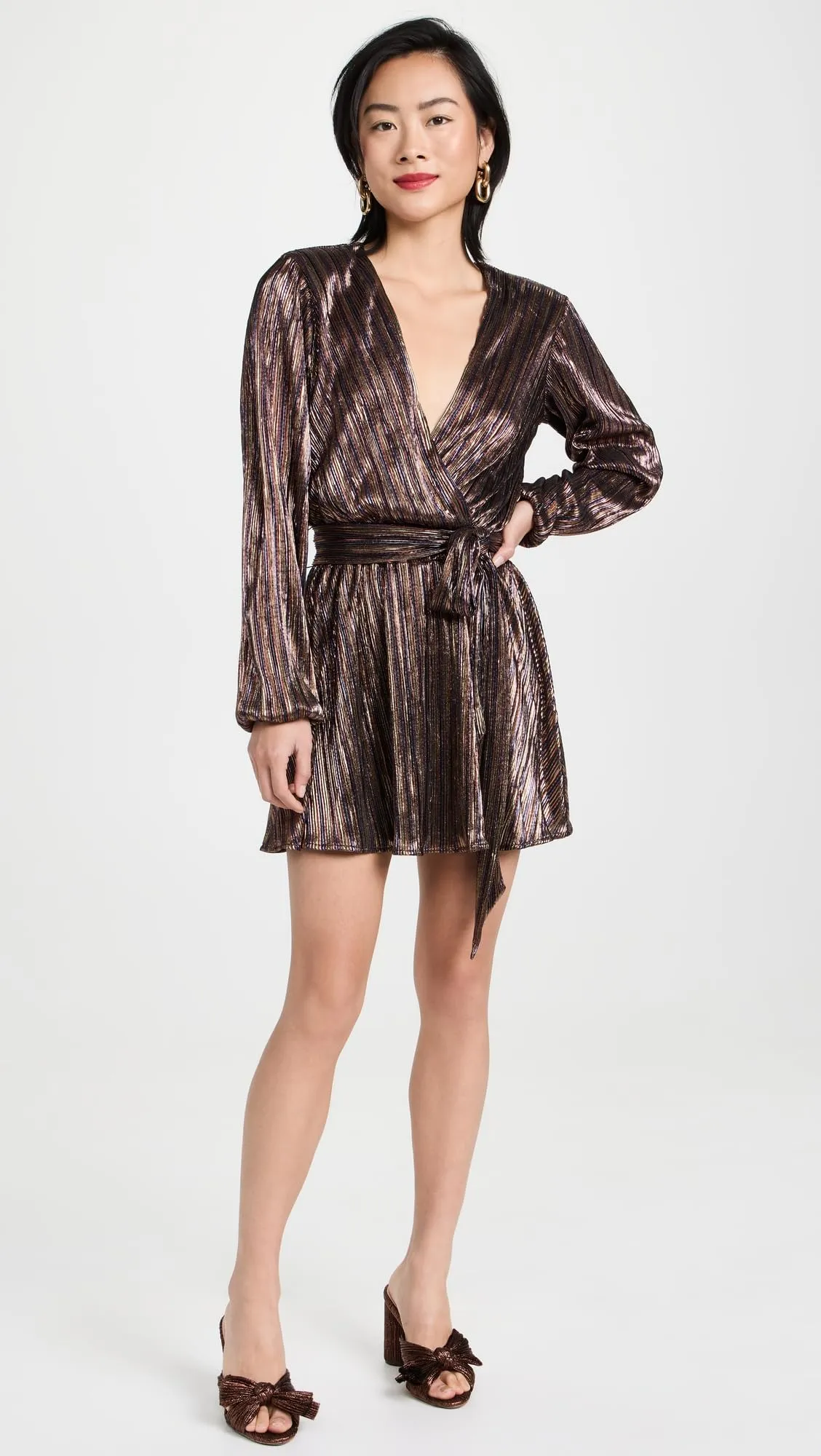 Loeffler Randall Women's Penny Pleated Knot Mules, Mocha, Brown, Metallic, 8 Medium US