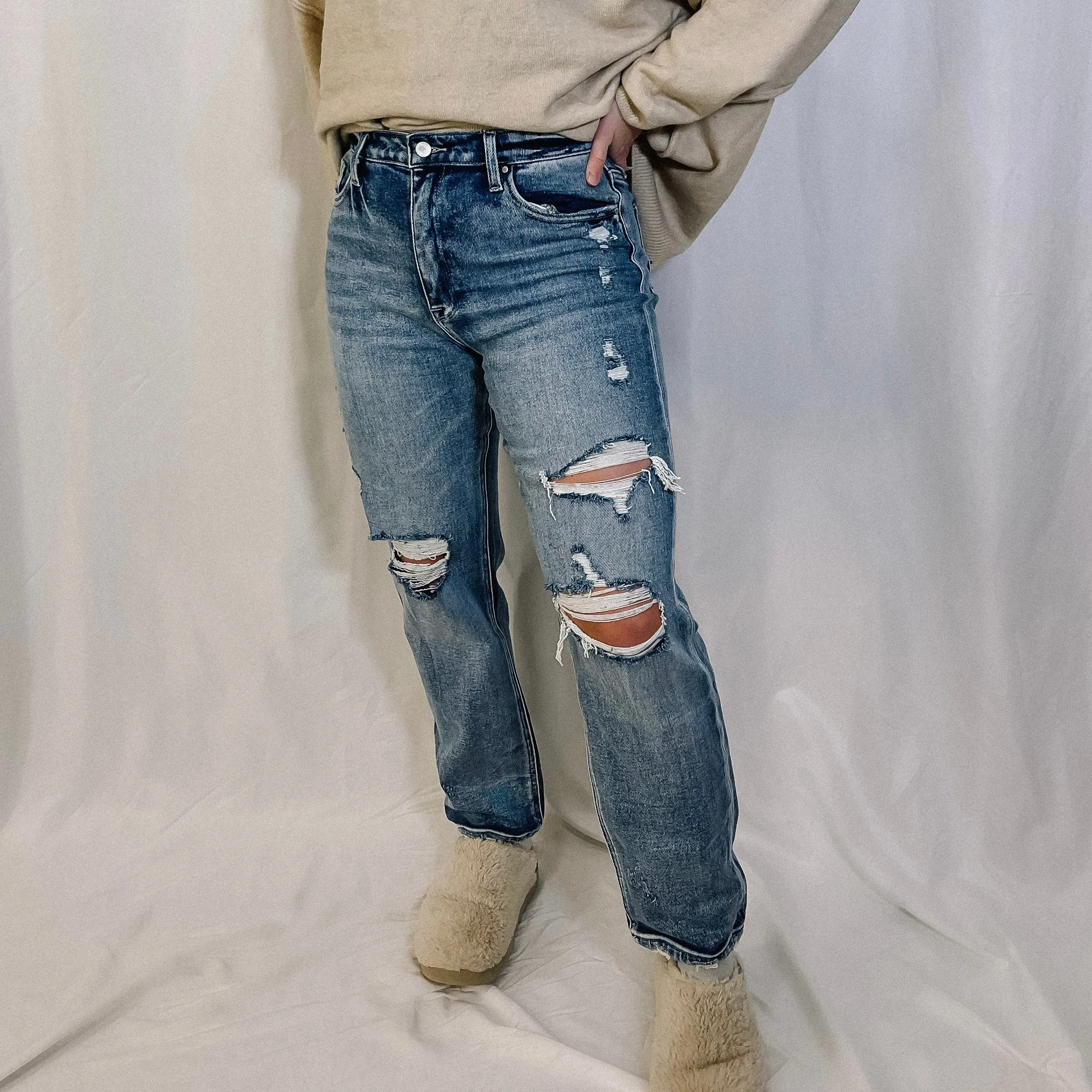 Logan Distressed Slim Straight Leg Denim