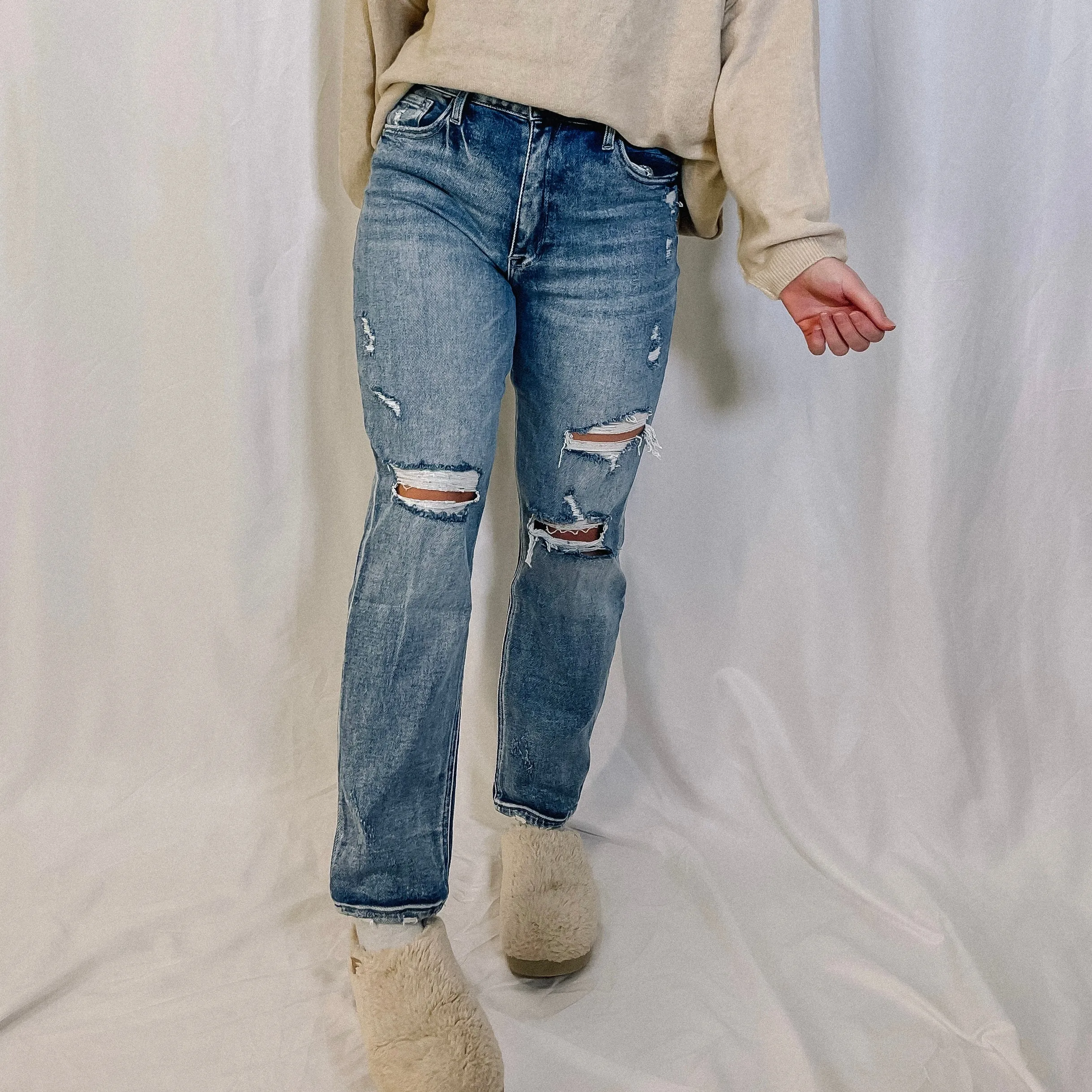 Logan Distressed Slim Straight Leg Denim