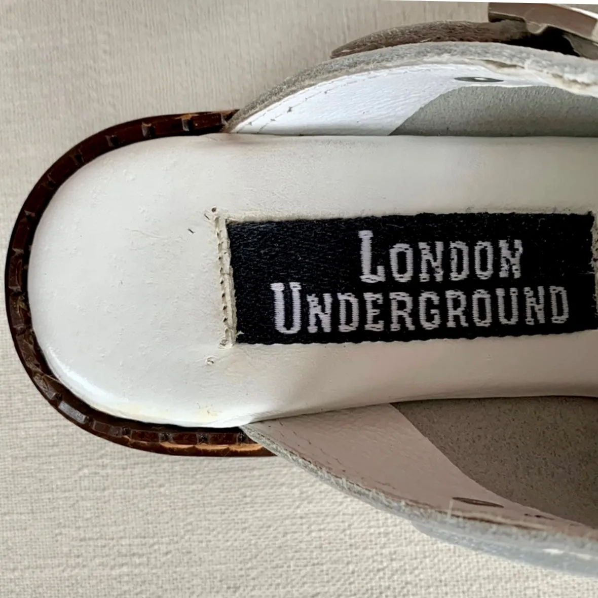 LONDON UNDERGROUND Rare Skull Platform Chunky Wooden Heel Lug Sole Clogs