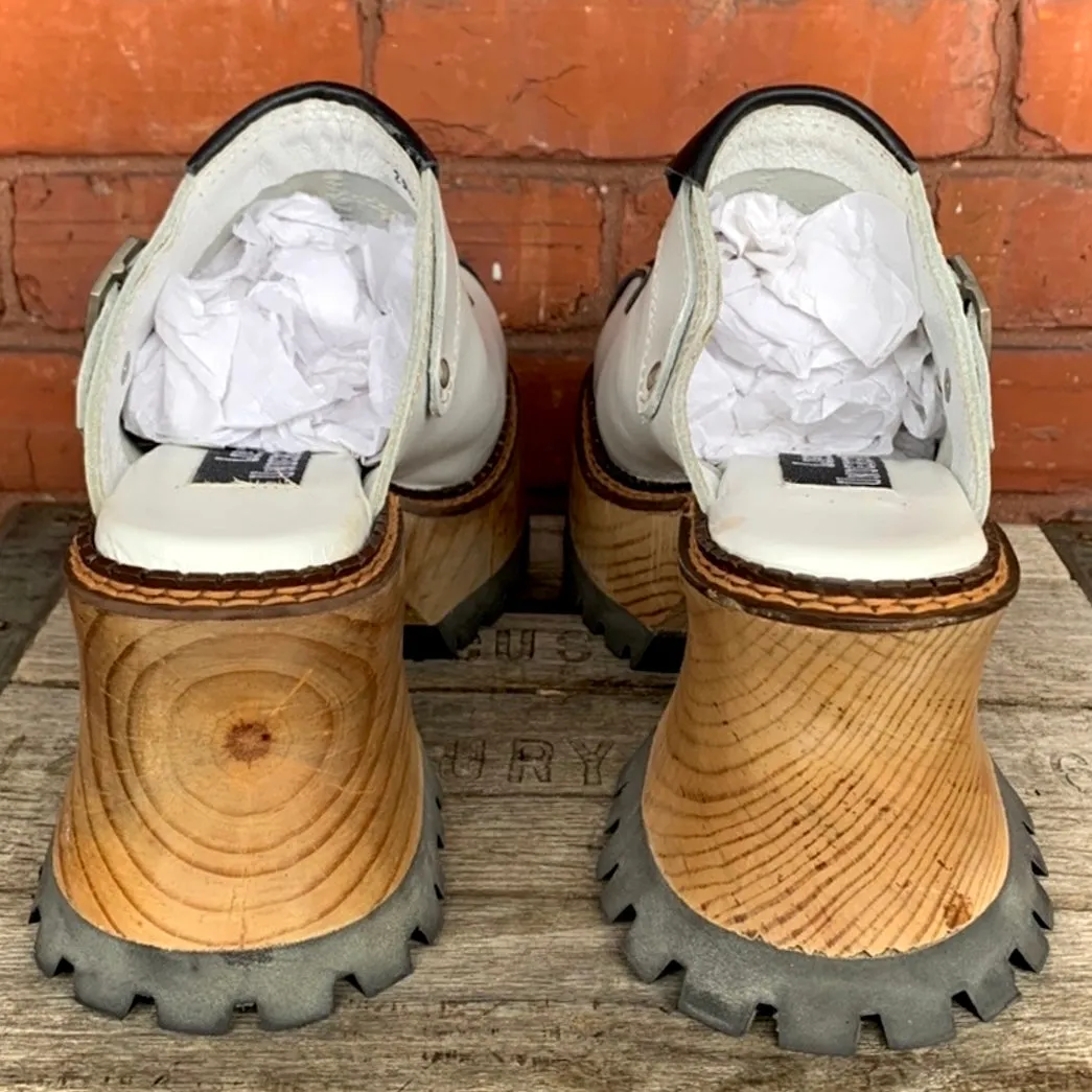 LONDON UNDERGROUND Rare Skull Platform Chunky Wooden Heel Lug Sole Clogs