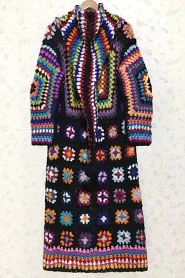 Long Sleeve Maxi Hand Made Coat Native Sweater