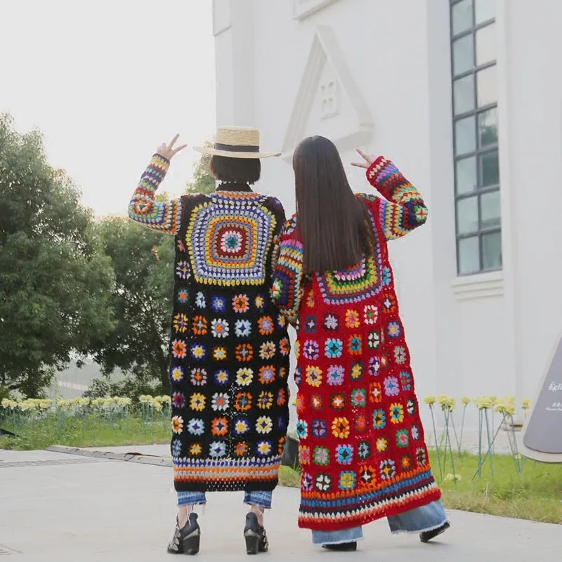 Long Sleeve Maxi Hand Made Coat Native Sweater