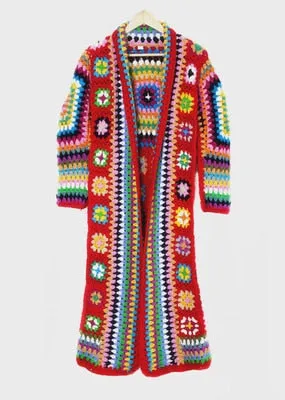 Long Sleeve Maxi Hand Made Coat Native Sweater