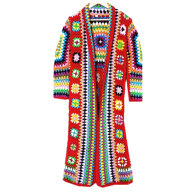Long Sleeve Maxi Hand Made Coat Native Sweater