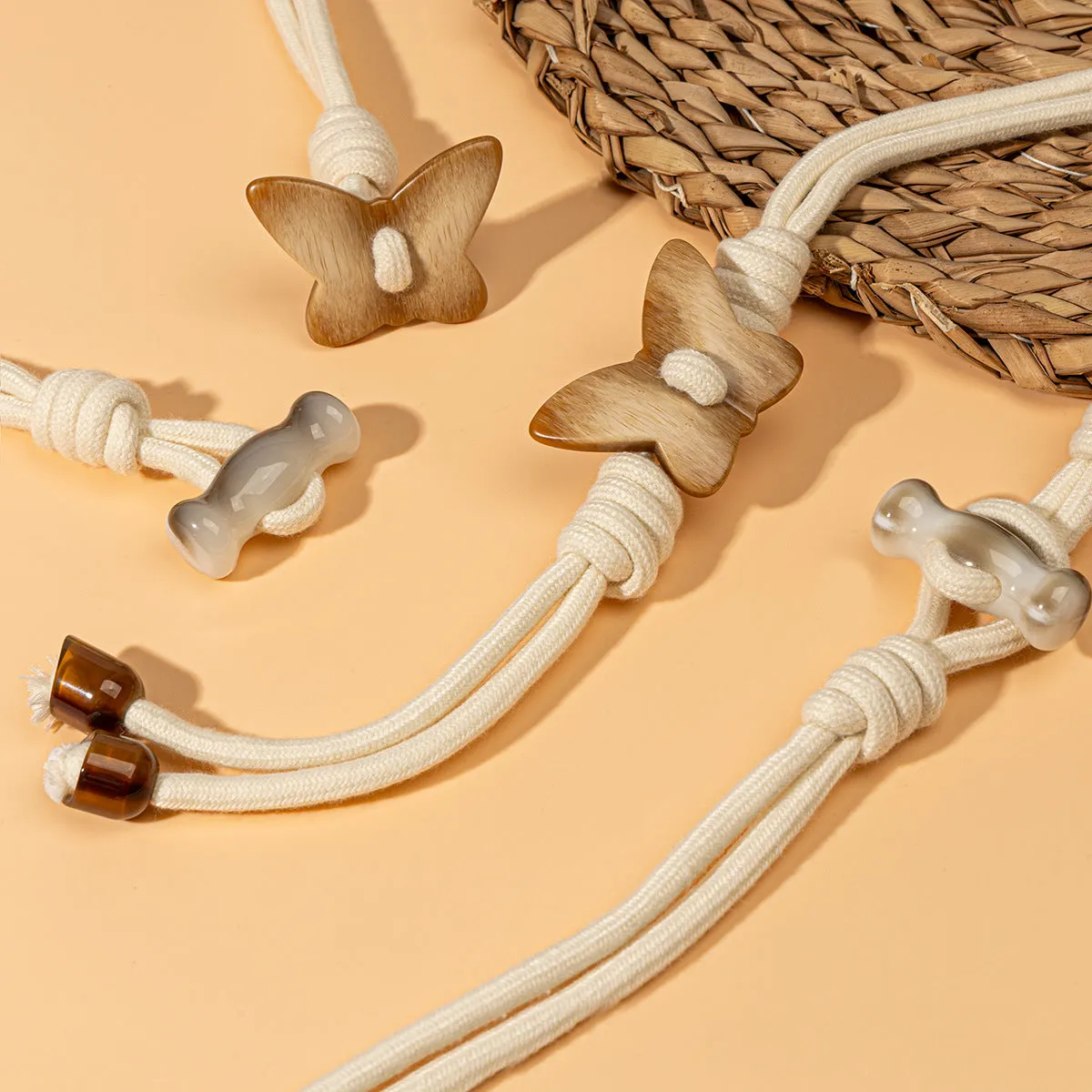 Long-Tailed Tassel Resin Butterfly Toggle Buttons for Trench Coats 4pcs