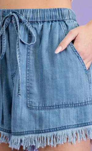 Loose Denim Shorts Tie Waist