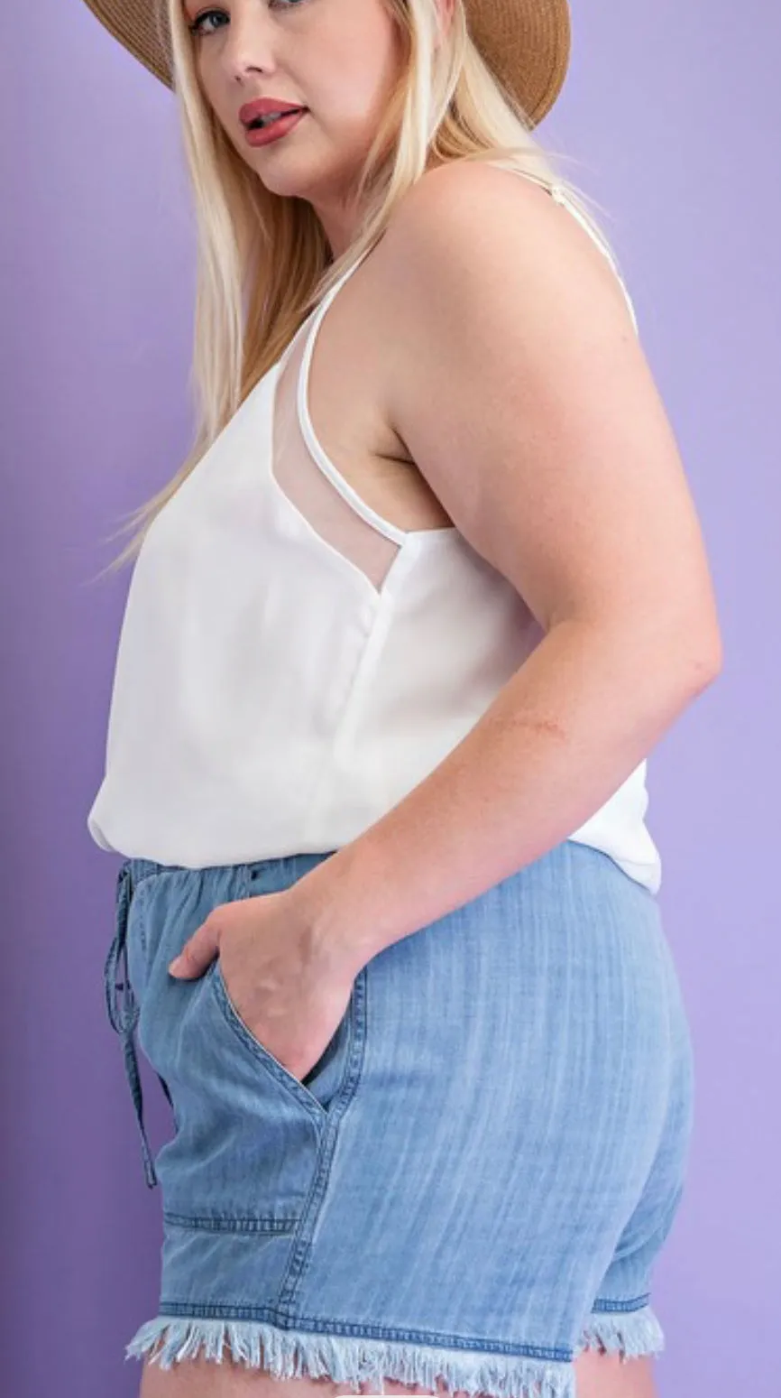 Loose Denim Shorts Tie Waist