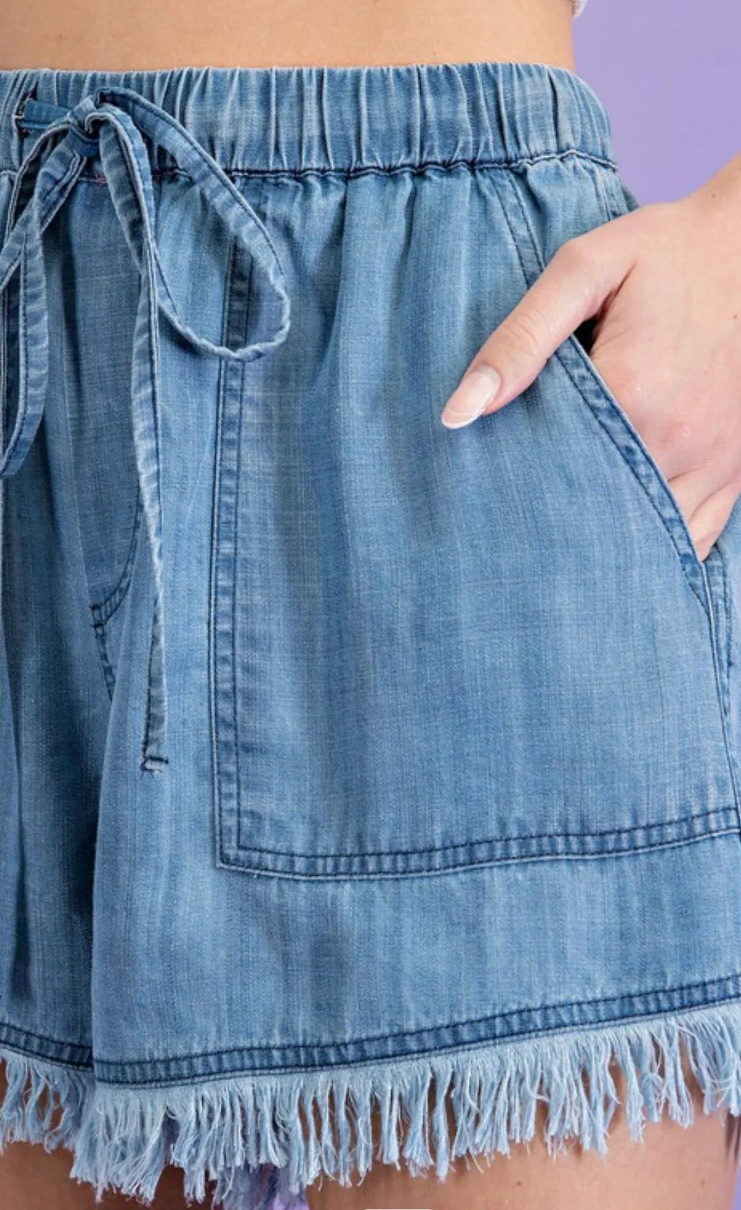 Loose Denim Shorts Tie Waist