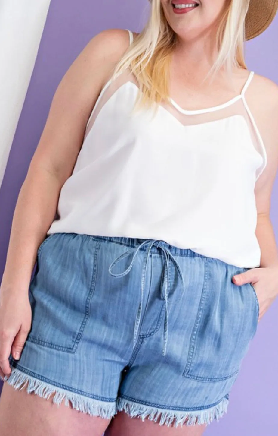 Loose Denim Shorts Tie Waist