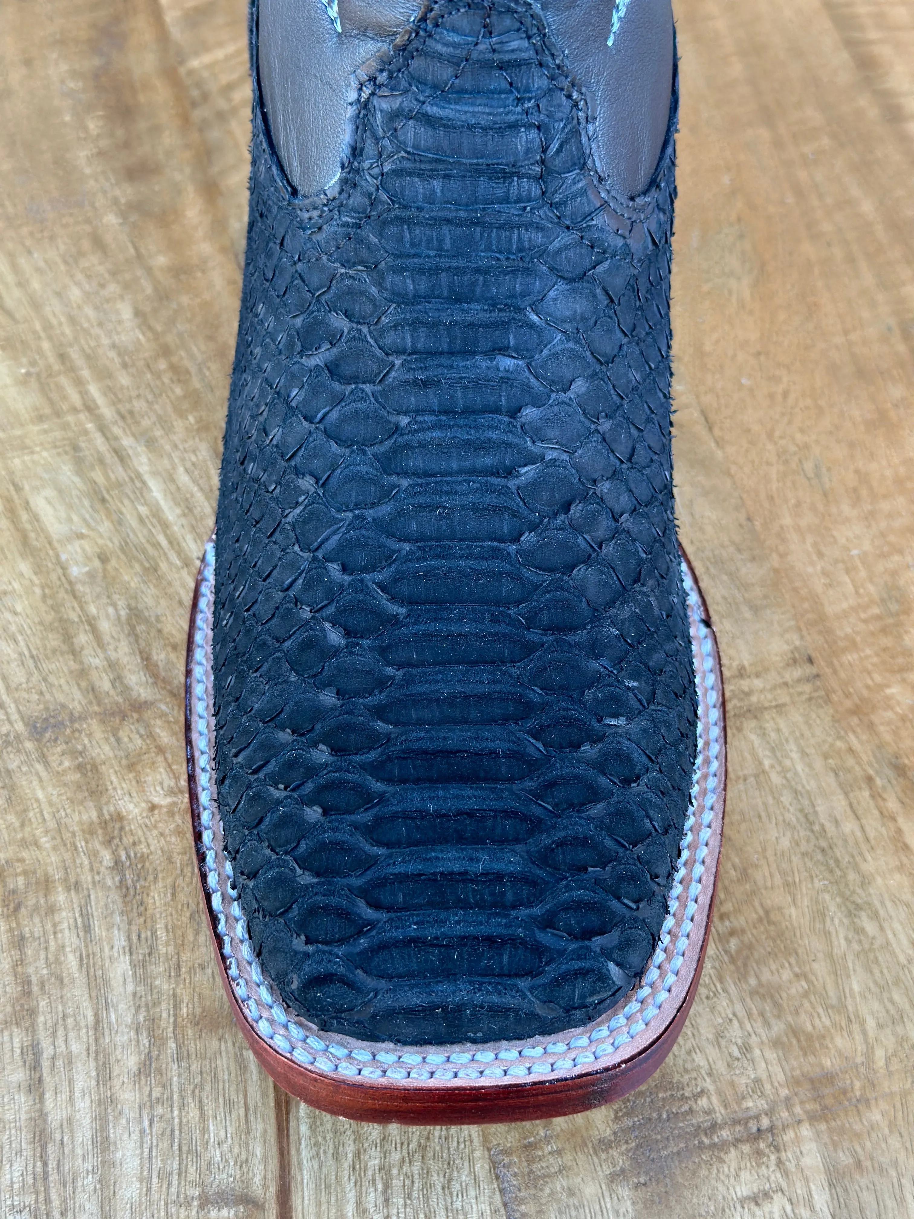 Los Altos Python Suede Black Wide Square Toe Boots