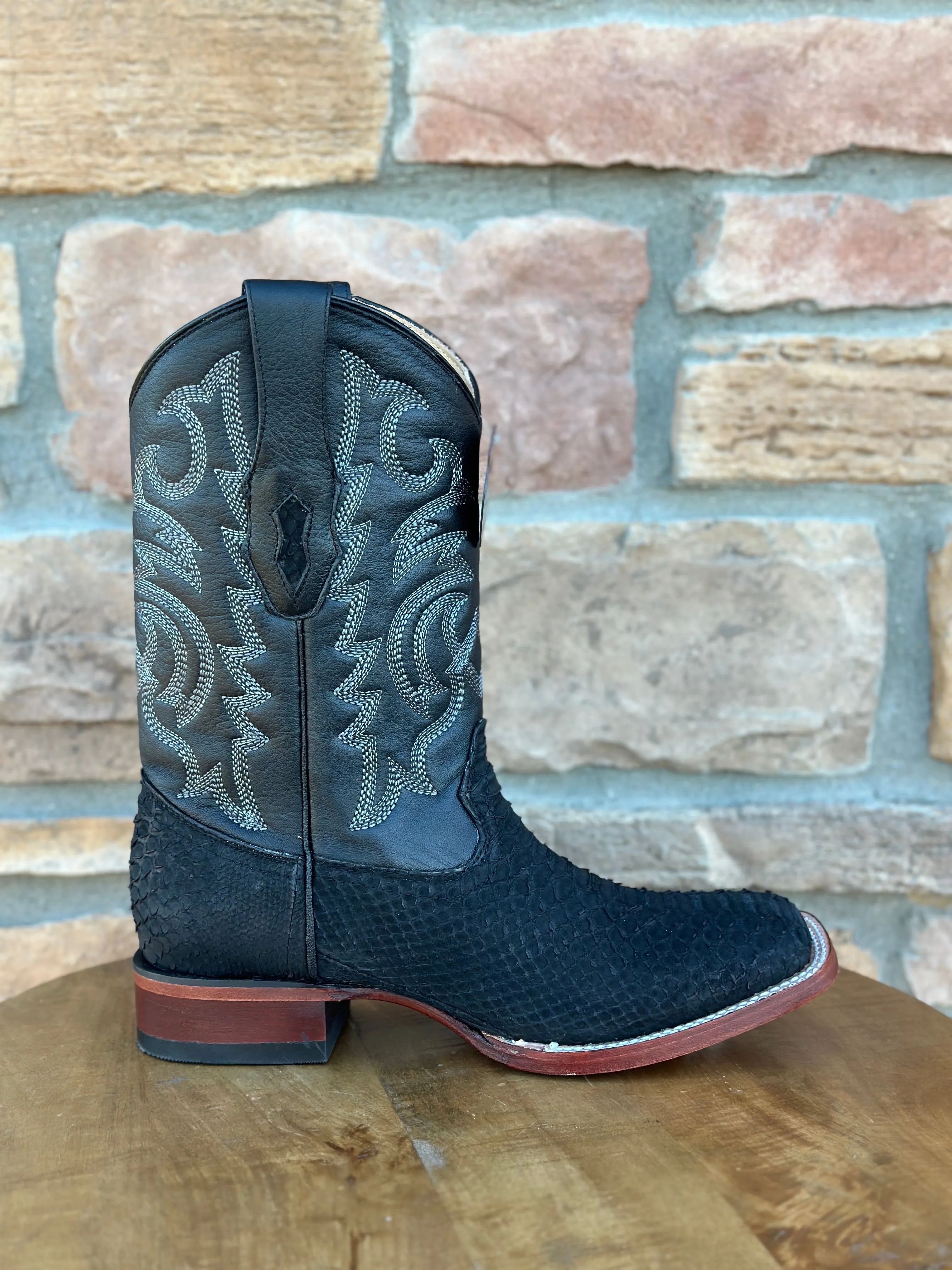 Los Altos Python Suede Black Wide Square Toe Boots