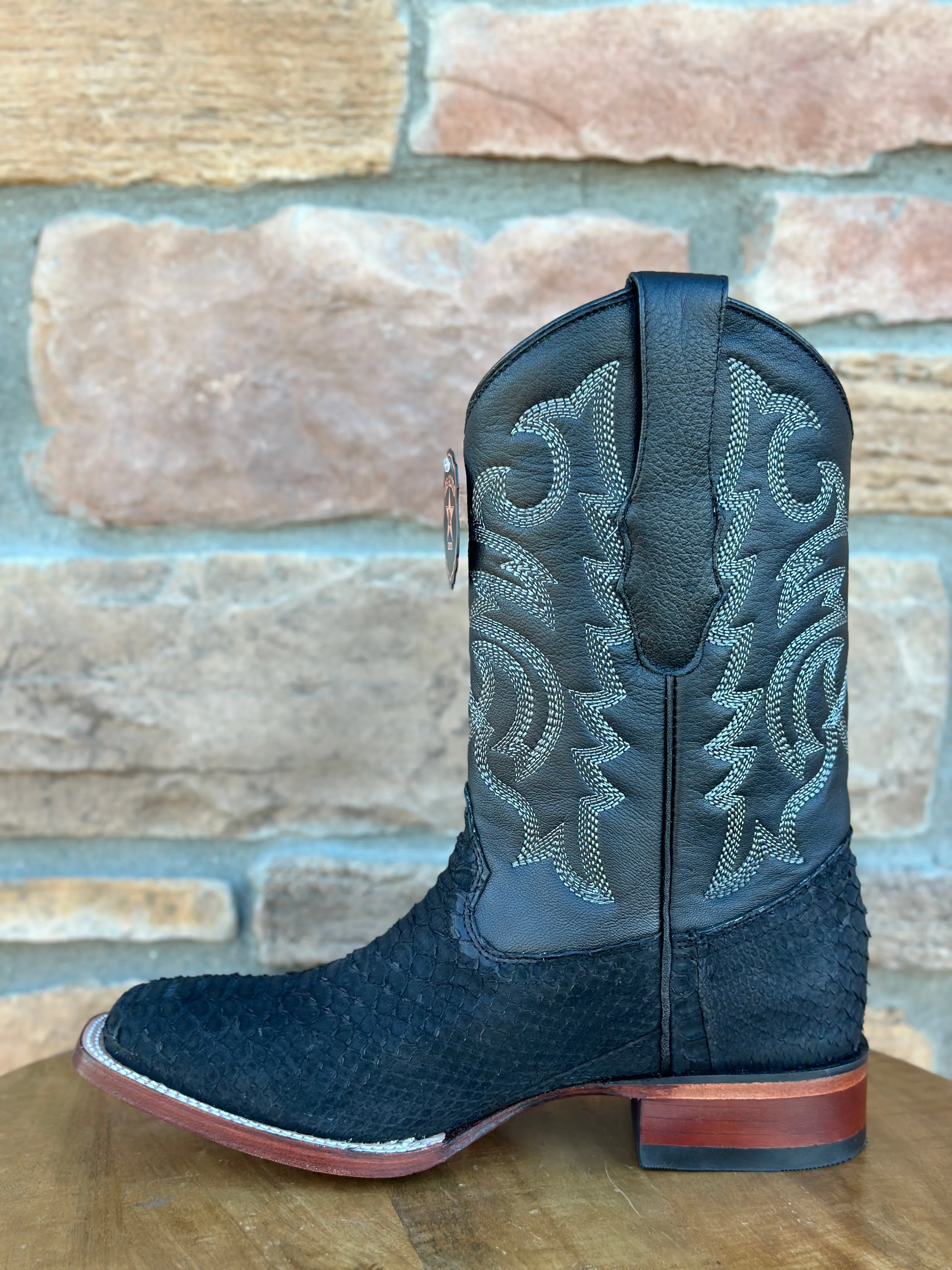 Los Altos Python Suede Black Wide Square Toe Boots