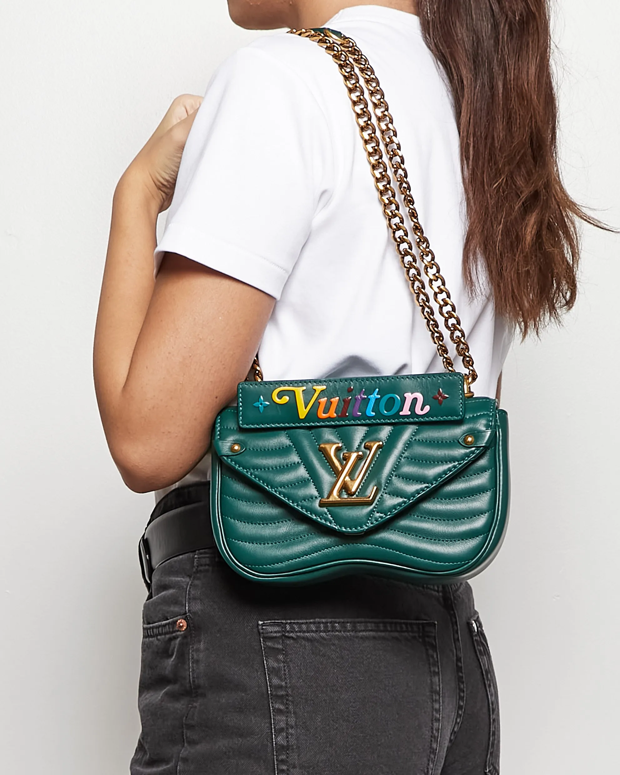 Louis Vuitton Emerald Green Leather New Wave Chain PM