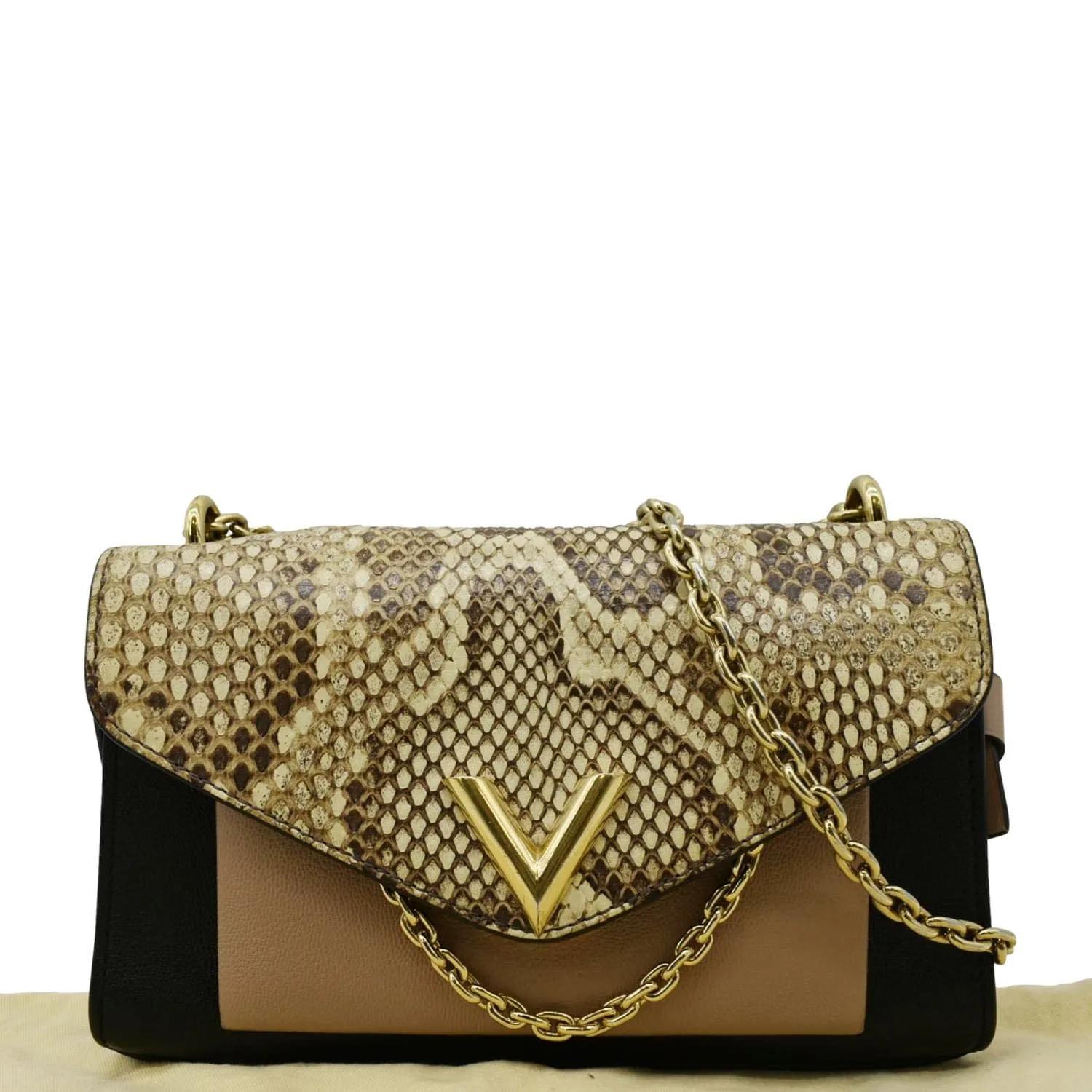 LOUIS VUITTON Very Python Leather Chain Crossbody Bag Black