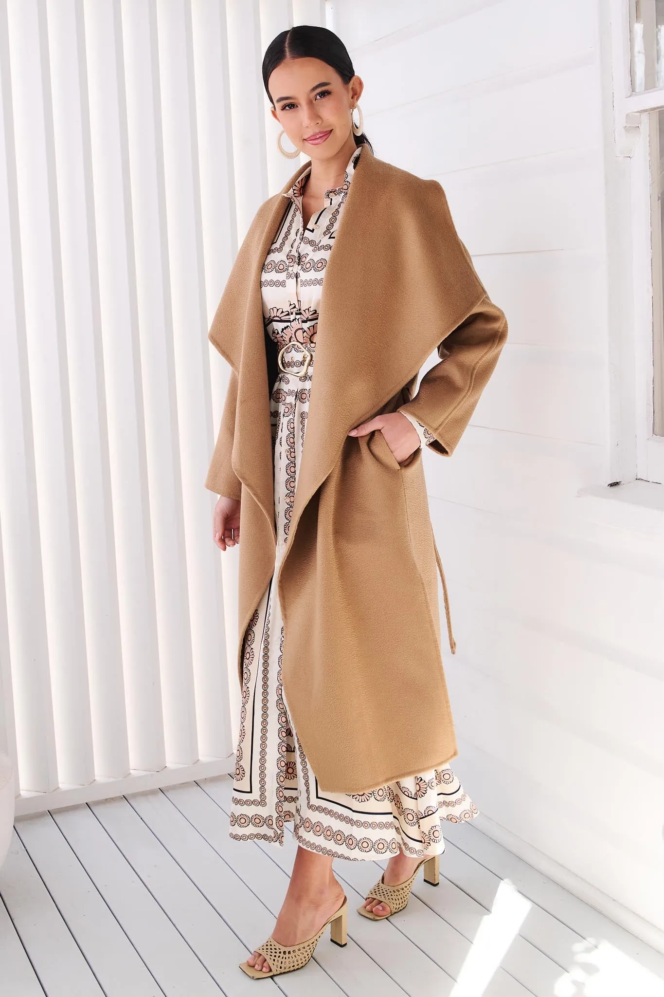 LUMI MERINO WOOL WRAP COAT - CAMEL