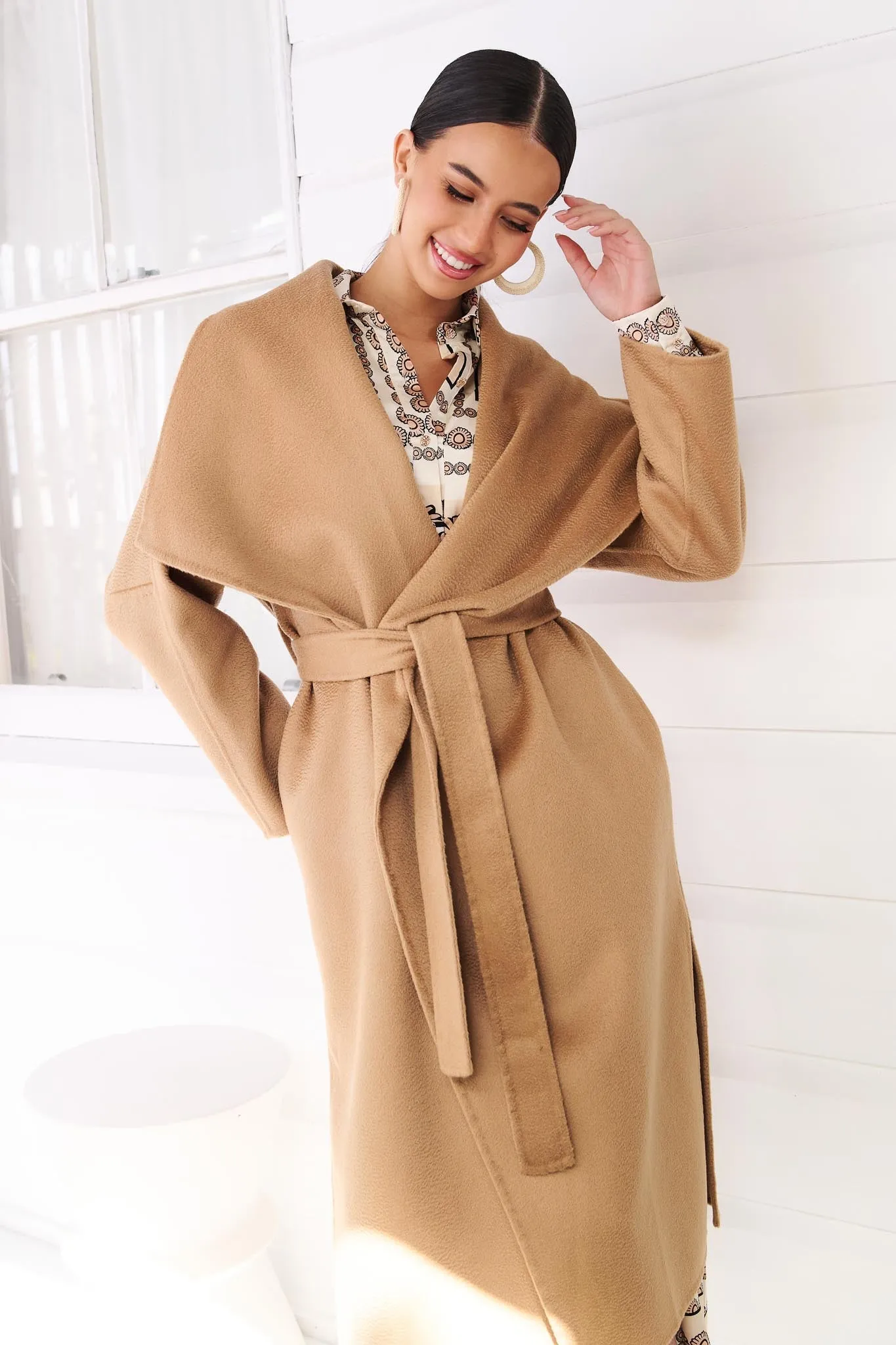 LUMI MERINO WOOL WRAP COAT - CAMEL