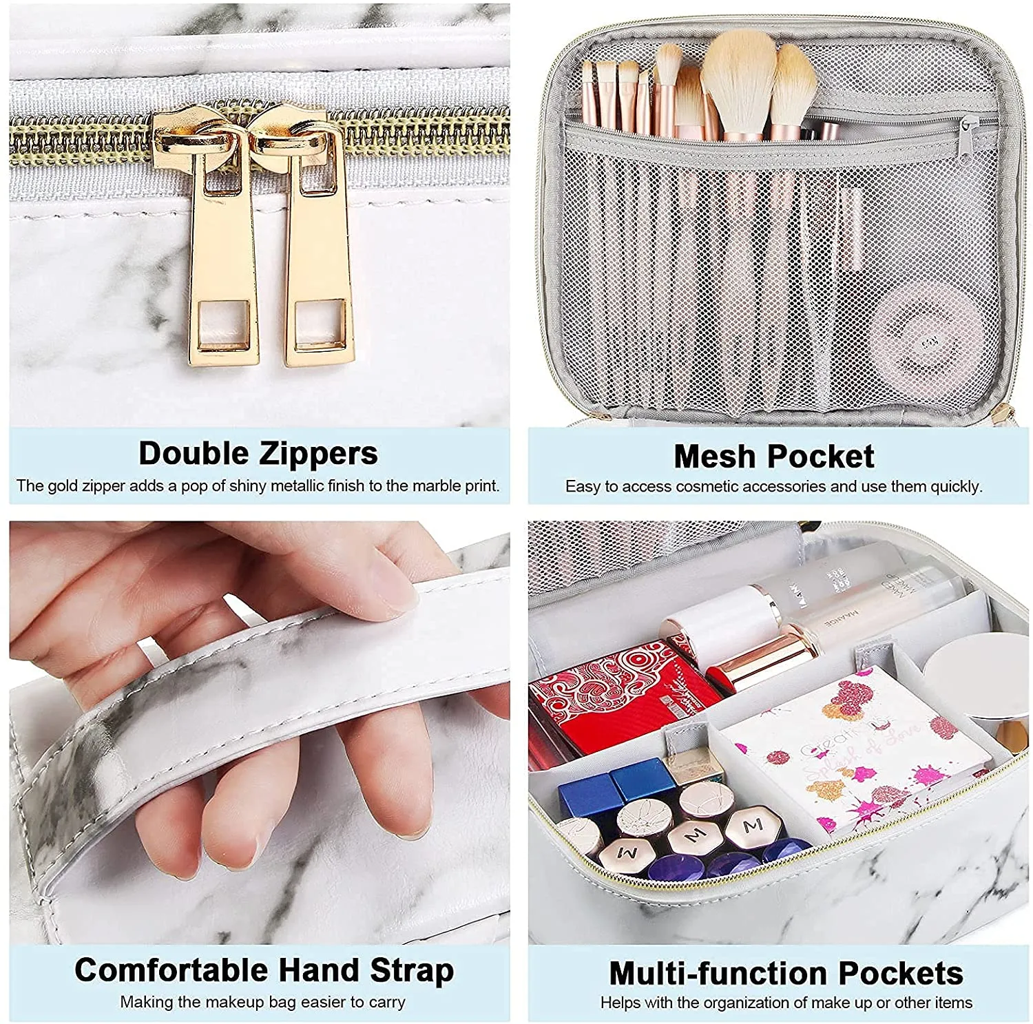 MAANGE Makeup Bag Cosmetic Bags with Gold Zipper Travel Make Up Bag for Women Portable Makeup Case Organizer Toiletry Bag for Women and Girls