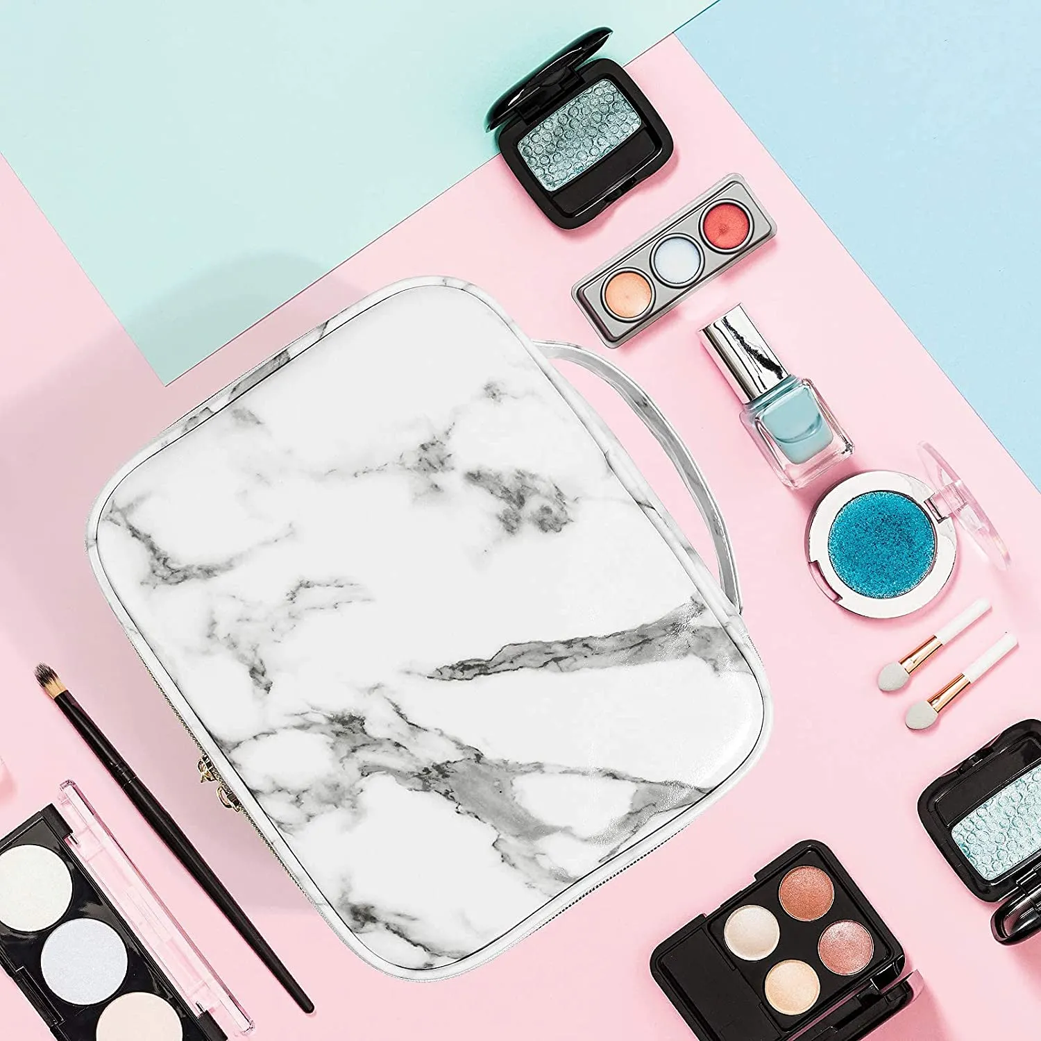 MAANGE Makeup Bag Cosmetic Bags with Gold Zipper Travel Make Up Bag for Women Portable Makeup Case Organizer Toiletry Bag for Women and Girls