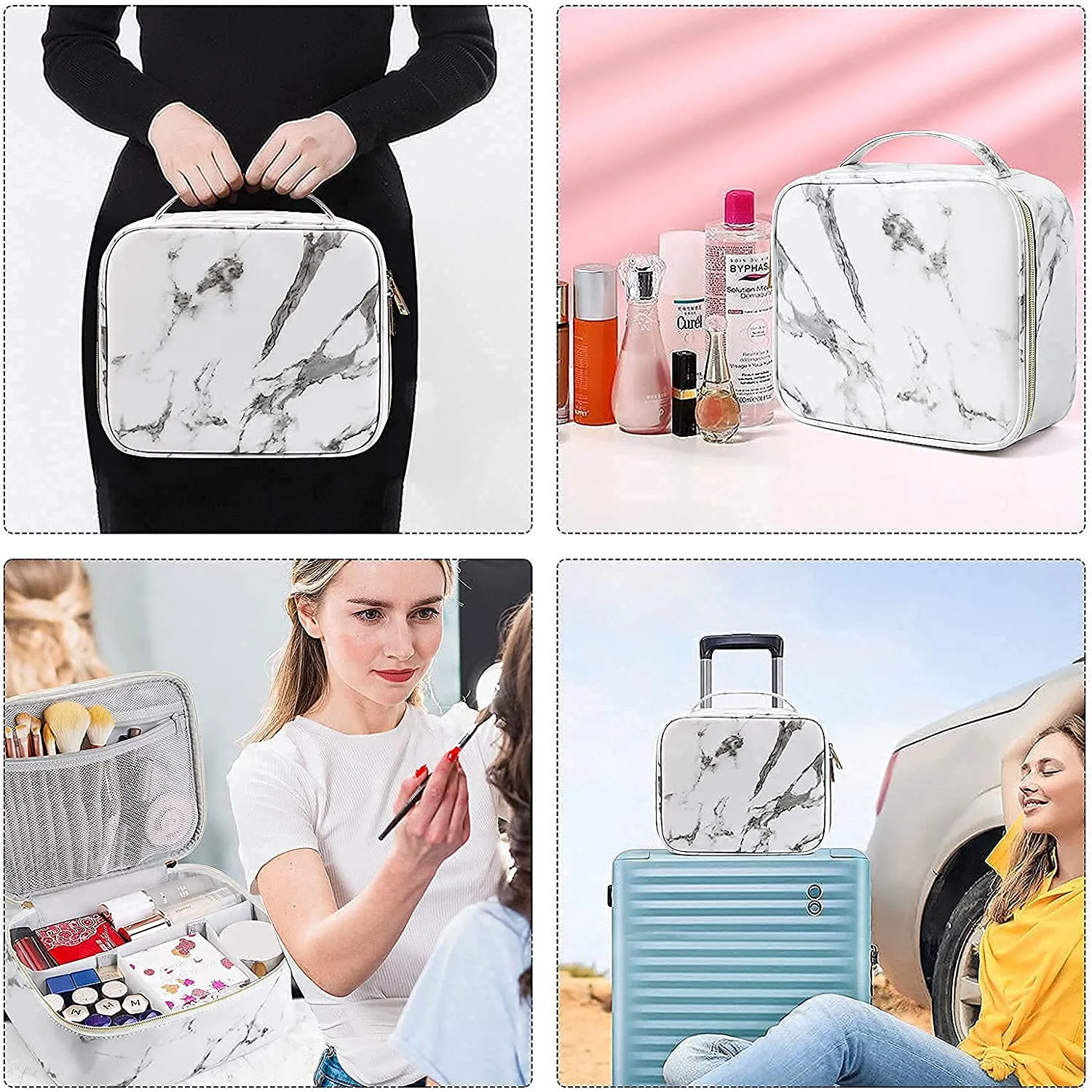 MAANGE Makeup Bag Cosmetic Bags with Gold Zipper Travel Make Up Bag for Women Portable Makeup Case Organizer Toiletry Bag for Women and Girls