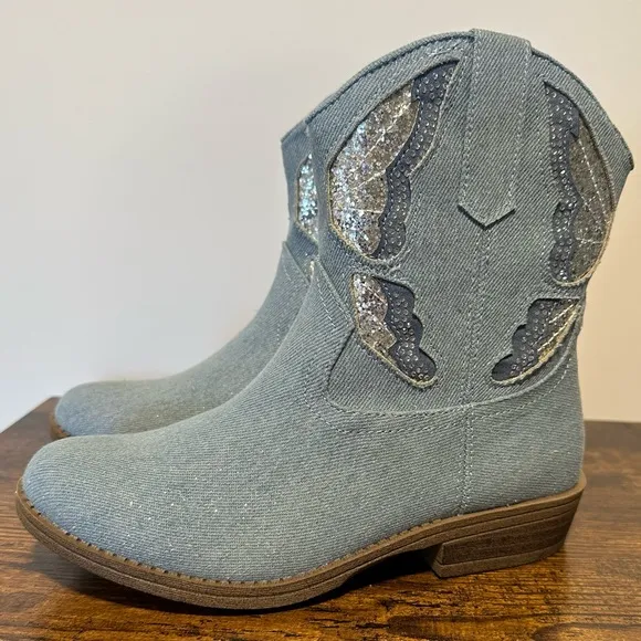 Madden Girl Tinaa Girls Denim Rhinestone Cowboy Boots NWT Size 3