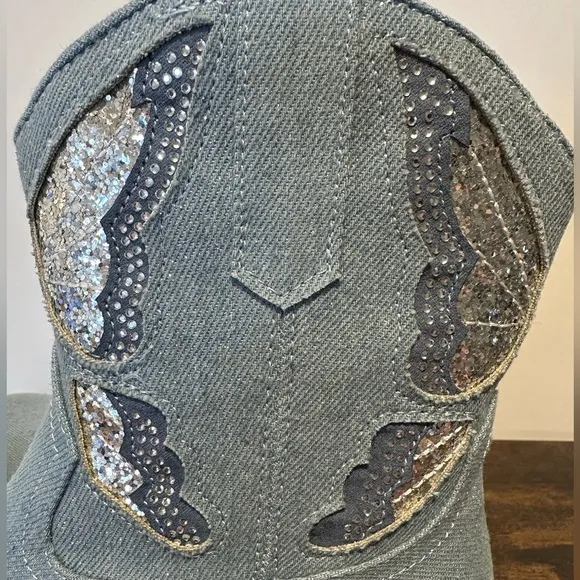 Madden Girl Tinaa Girls Denim Rhinestone Cowboy Boots NWT Size 3
