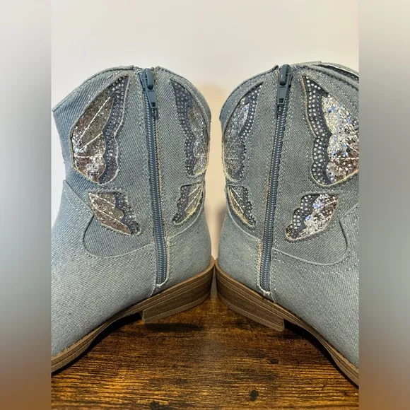 Madden Girl Tinaa Girls Denim Rhinestone Cowboy Boots NWT Size 3