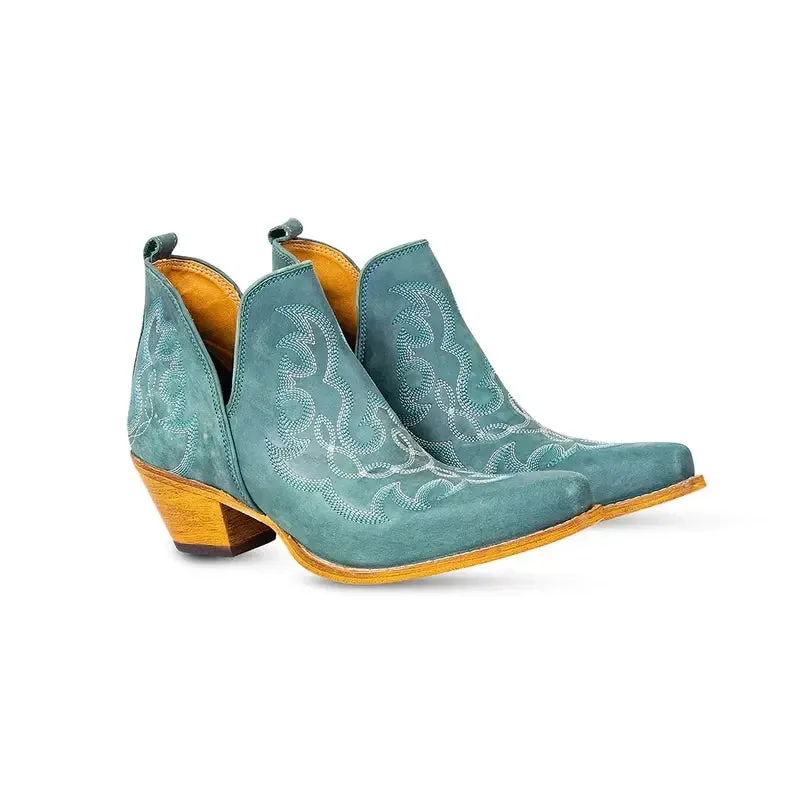 Maisie Stitched Leather Boots in Turquoise by Myra Bag
