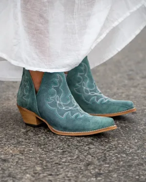 Maisie Stitched Leather Boots in Turquoise by Myra Bag