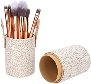 Makeup Brush Holder PU Leather Portable Makeup Brush Cup Holder Travel Cosmetic ContainerTool for Desk or Dressing Table(Apricot)