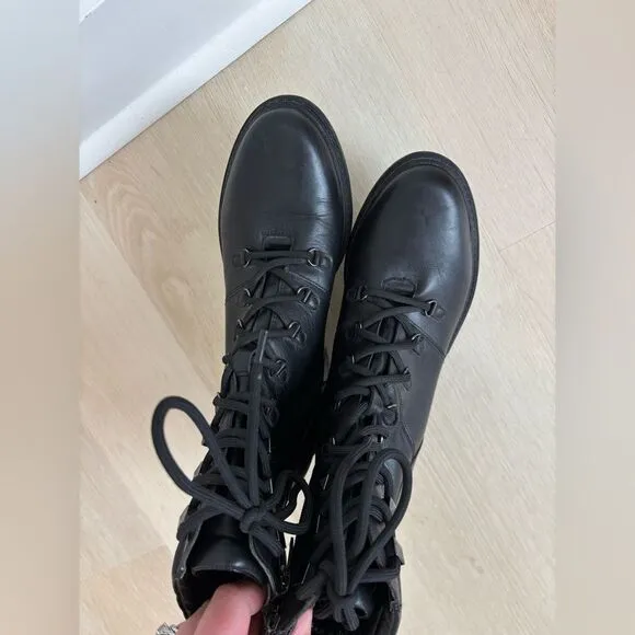 Marc Fisher Black Leather Laboni Combat Boots Size 10