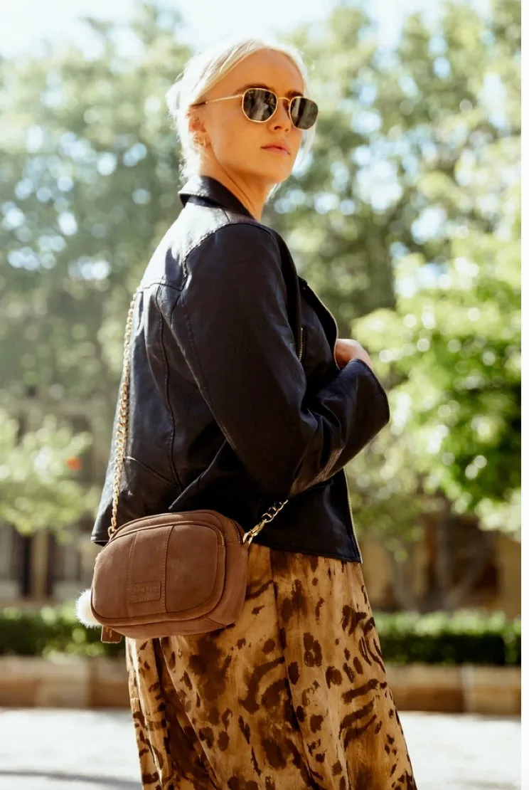 Mayfair Suede Bag Mocha & Strap Gold Chain
