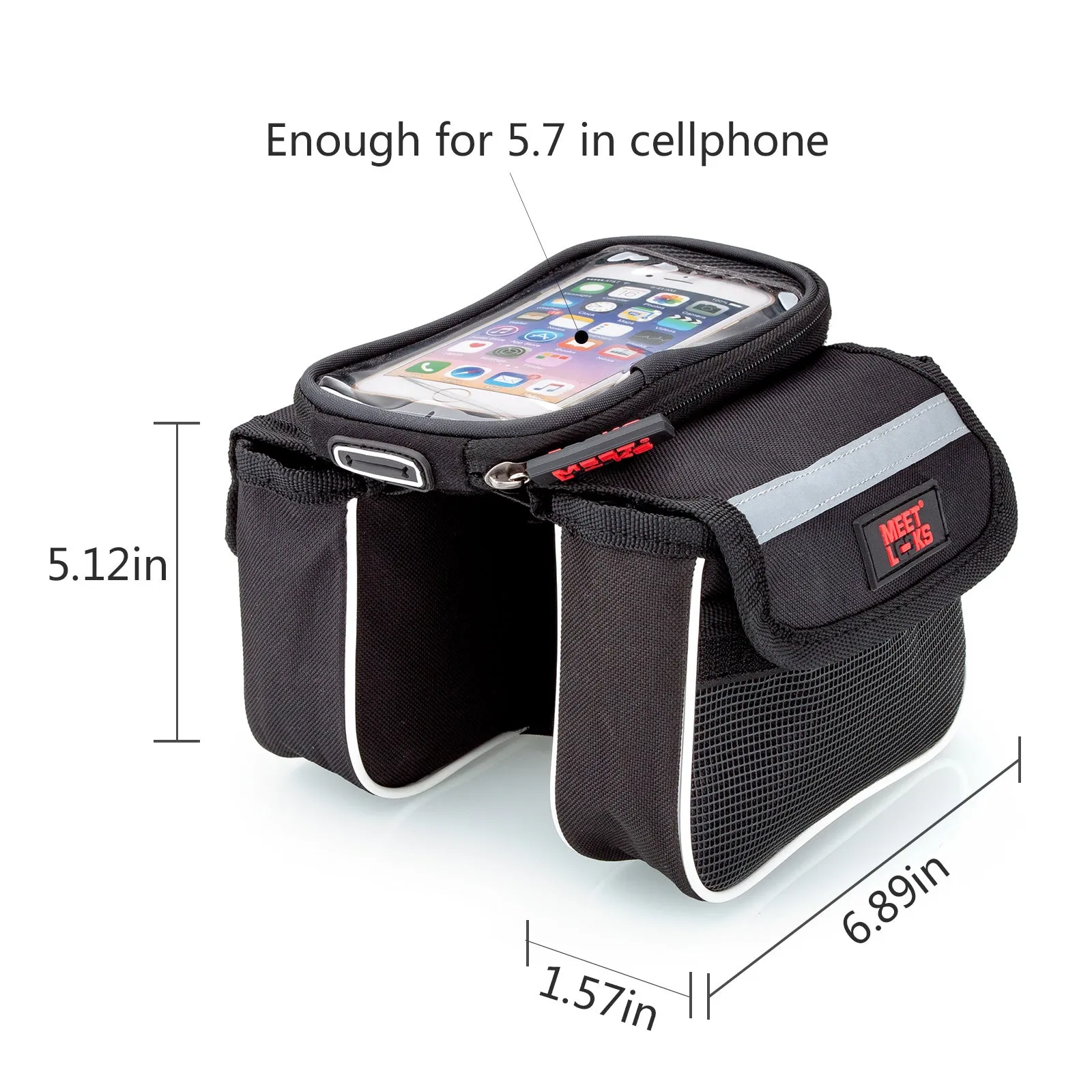 MEETLOCKS Bike bags Cycling Panniers Front Tube Bag Phone Screen 5.7",BAG0006