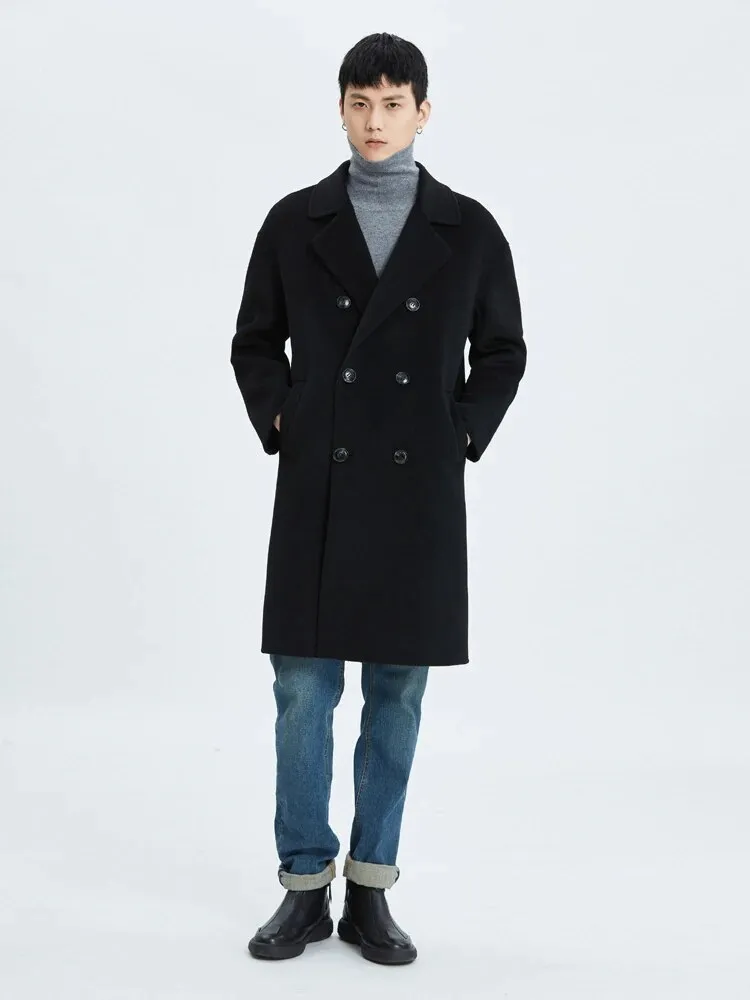Men's Korean-Style Medium-Length Cashmere Coat: Double-Faced Wool Elegance