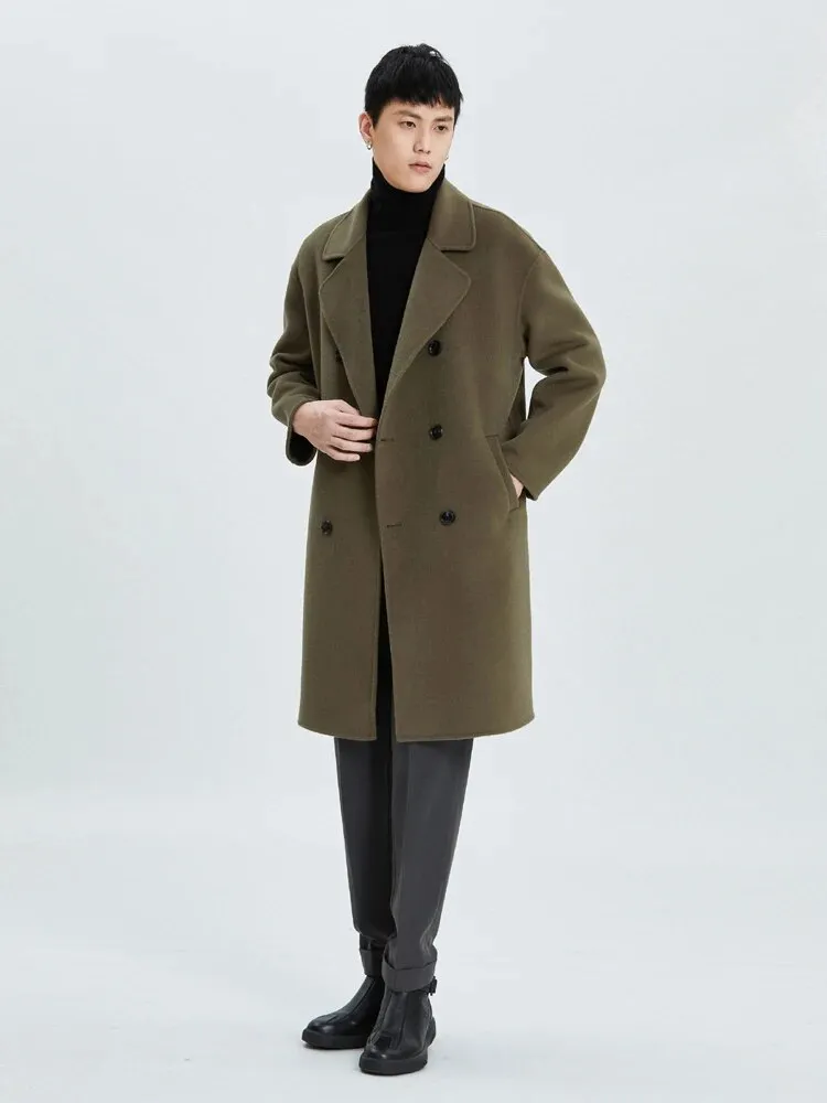 Men's Korean-Style Medium-Length Cashmere Coat: Double-Faced Wool Elegance