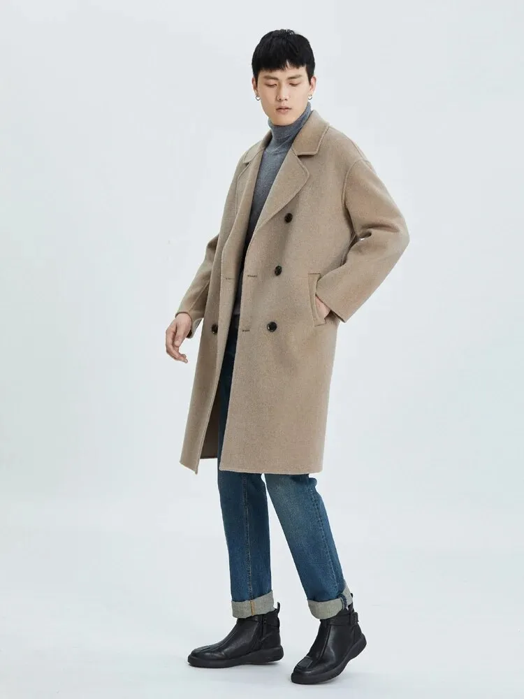 Men's Korean-Style Medium-Length Cashmere Coat: Double-Faced Wool Elegance