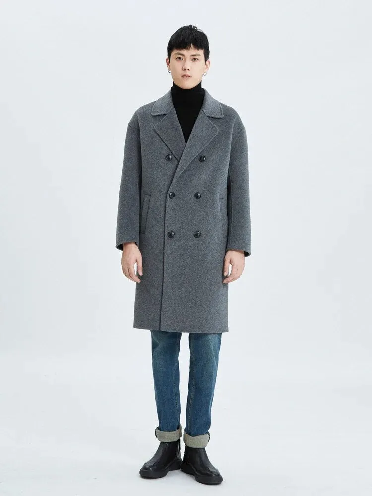 Men's Korean-Style Medium-Length Cashmere Coat: Double-Faced Wool Elegance