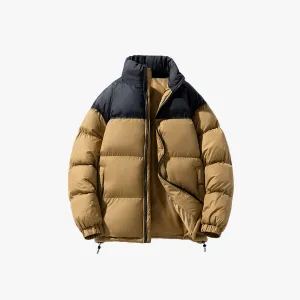 Men's Puffer Jacket - Bold Colorblock Design, Quilted Insulation