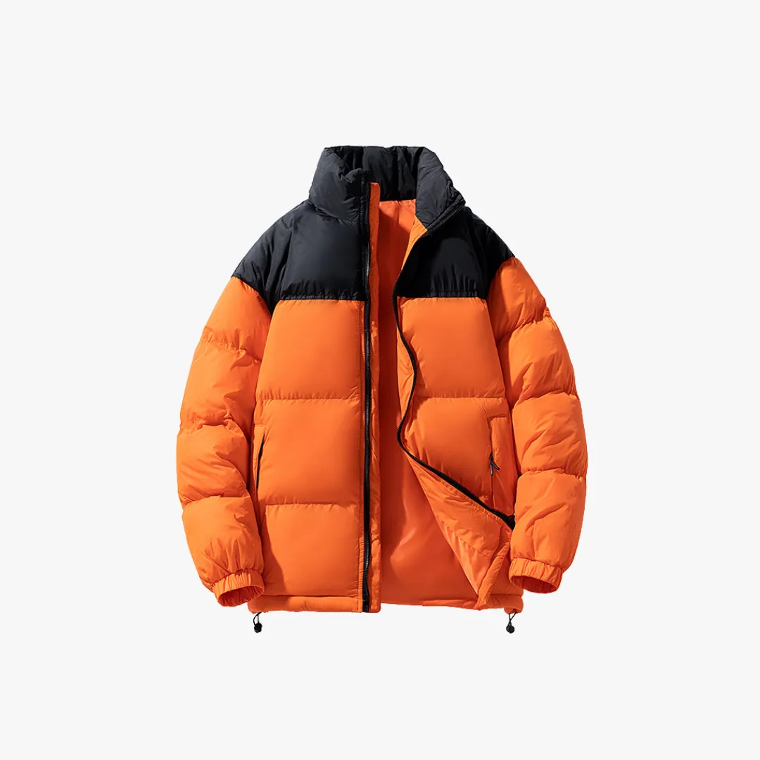 Men's Puffer Jacket - Bold Colorblock Design, Quilted Insulation