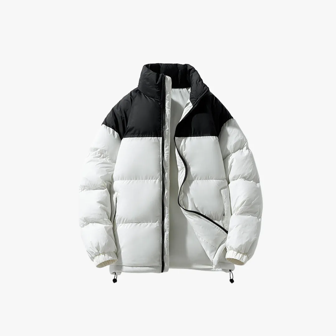 Men's Puffer Jacket - Bold Colorblock Design, Quilted Insulation