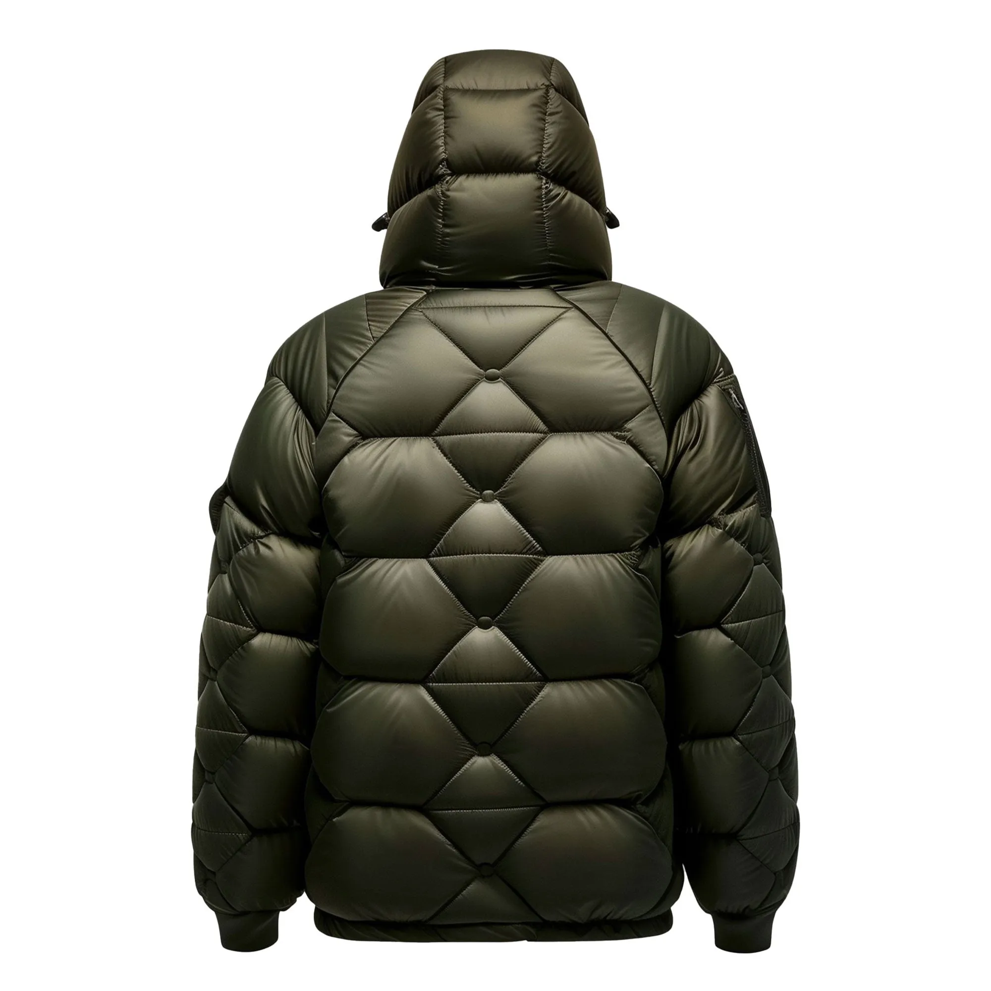 Mens Puffer Jacket with Hood Hip-Length Puffer Green Lightweight Quilted Patterns Removable Hood Multiple Pockets Mens Puffer Jacket